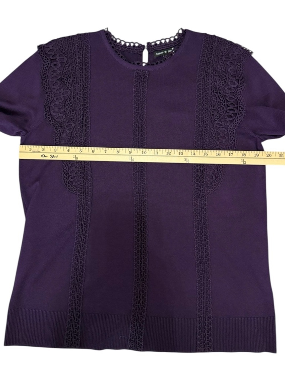 Cable & Gauge Purple Lace-Trim Crew Neck Sweater - Picture 6 of 7